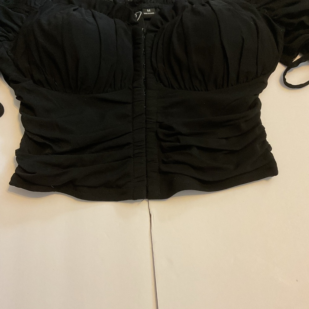 Corset Ruched Grunge Fairy Sheer Sleeve Milkmaid Dark Coquette Whimsigoth Goth M - Picture 6 of 16